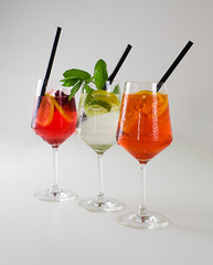 Cocktail with lime, Aperol Sprizz and Hugo
