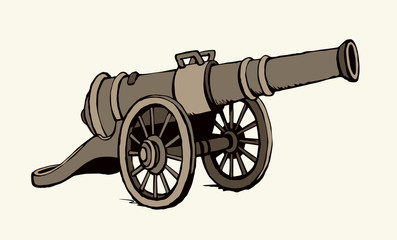 Ancient iron cannon. Vector drawing