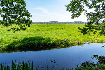 Behind this ditch are the green meadows that surround the royal estate De Horsten in Wassenaar, the...