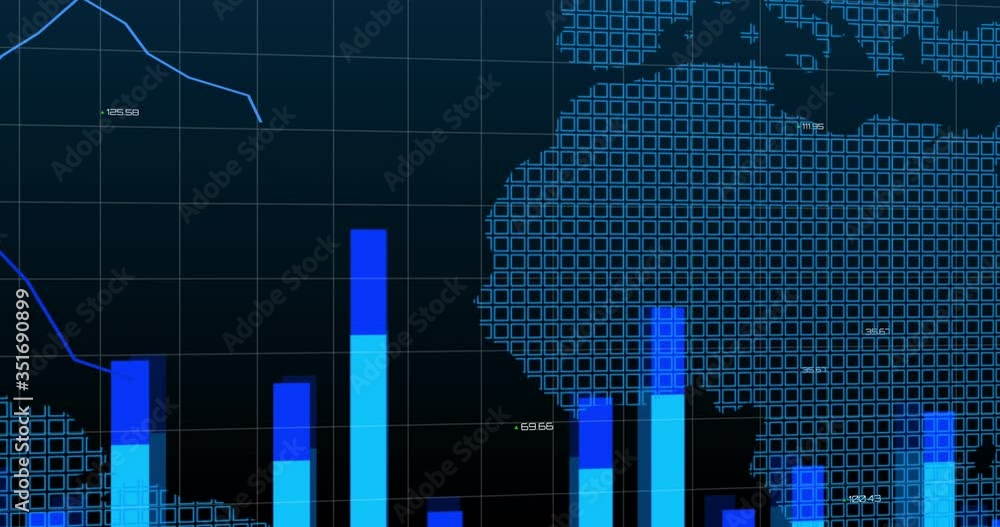 Poster animation of a bar graph on a world map and a grid
