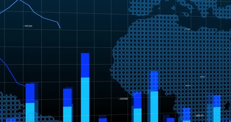 Animation of a bar graph on a world map and a grid - Powered by Adobe