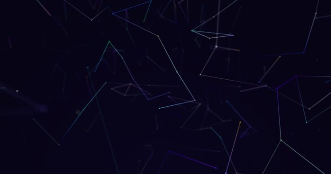 Animation of multi colored light trails on blue background