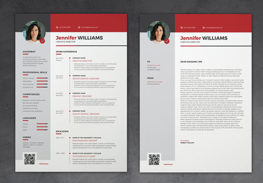 Resume Layout With Red Accents