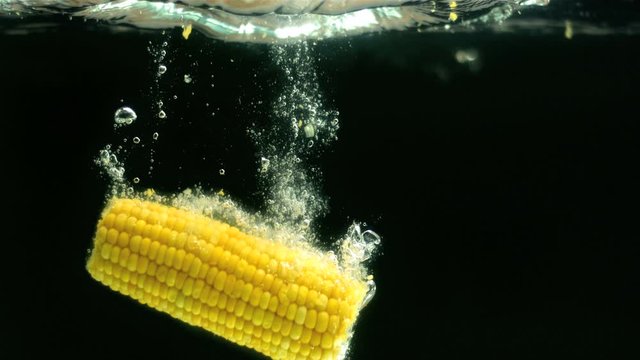 Corn cob falling in water
