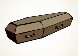 Closed wooden coffin. Vector drawing