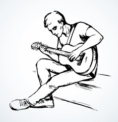A man plays the guitar. Vector drawing