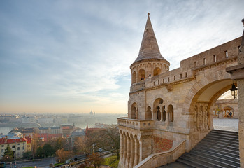 Fototapeta na wymiar View of Fisherman's bastion and the old town of Budapest