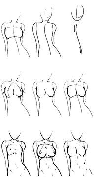 Ilustração do Stock: Female breast drawing tutorial. Drawing a woman's body  with an emphasis on breasts.