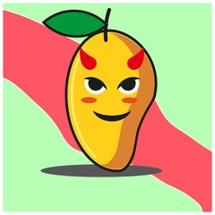Happy with horn Cute Mango fruit cartoon face mascot character vector design