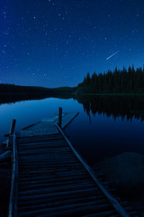 Vertical Landscape of A Pier and Starry Sky With A Comet