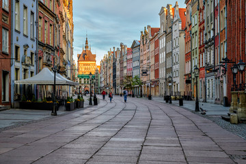 Gdansk, Poland view of the old city full of historic tenements and other architectural objects