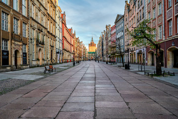 Gdansk, Poland view of the old city full of historic tenements and other architectural objects