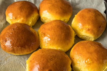 Freshly baked burger buns close up