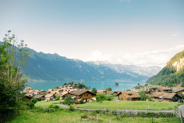 Obraz premium Mountain village with lake view in Europe