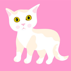 Little cartoon kittten. Pink background. Vector illustration. Surprised kitten