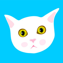 Cat face (white kitten). Clipart. Surprised kitten