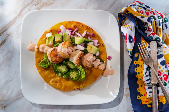 Mexican Shrimp Tostada Taco