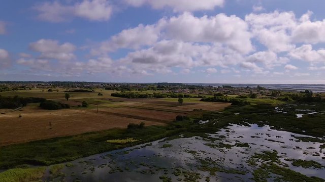 Aerial View of Ribeira do Mourao near the Aveiro Lagoon at Murtosa, Aveiro, Portugal