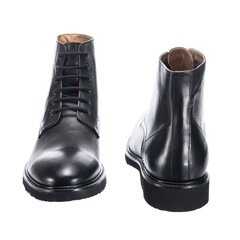 high leather classic men's shoes with laces isolated on white background