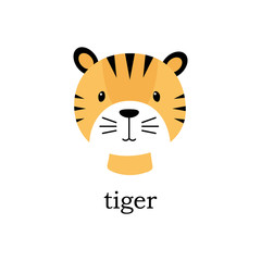 Cute tiger head. Animal print vector illustration isolated on white.