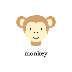 Cute monkey head vector. Animal cartoon print illustration isolated on white.