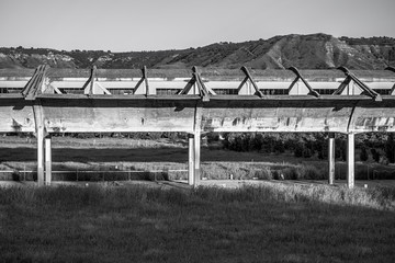 Old abandoned aircraft hangar. Located on the outskirts of Alcalá de Henares, on the university...