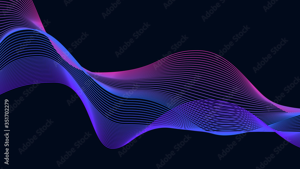 Poster Abstract background with wave. Flowing colorful dynamic lines. Vector illustration.