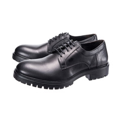 leather black shoes with laces for daily wear, isolated clothing accessories on a white background
