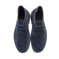 autumn blue suede boots, object isolated on white background, clothing accessory.