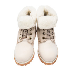 bright furry winter boots everyday wear in cold weather, isolated clothing accessories on a white background