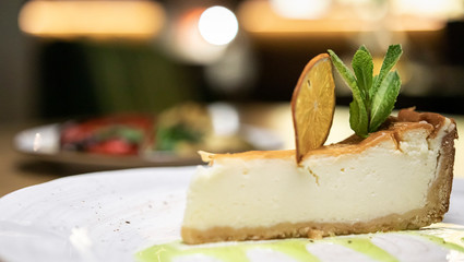 cheesecake sweet dessert on a white plate
