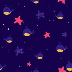 Whale starfish Pattern Background seamless for kids wallpaper