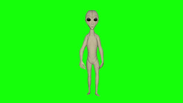 The alien walks. Cyclic walking on a green background. 4K video