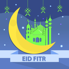 Obraz na płótnie Canvas Illustration of Muslim background concepts. Eid al-Fitr for the Muslim world. Flat style graphic design paper