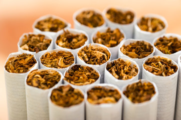 Many Cigarettes clip Standing, on a brown background.
