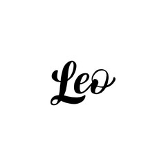 Leo zodiac font lettering. Handwritten black typography text. Astrology sign card isolated design. Vector eps 10.