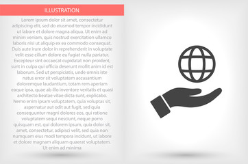 Planet in the hand icon , lorem ipsum Flat design