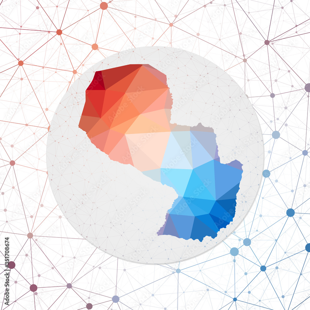 Poster abstract vector map of paraguay. technology in the country geometric style poster. polygonal paragua