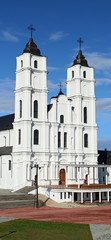Fototapeta na wymiar Majestic Aglona Cathedral in Latvia. White Chatolic Church Basilica. One of the Most Important Catholic Spiritual Centers in Latvia.