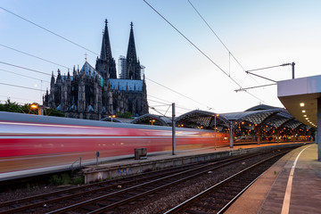 Cologne train station with Cologne Cathedral in the background