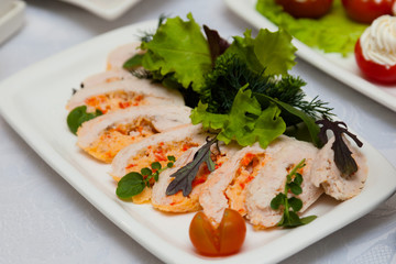 salmon steak with salad