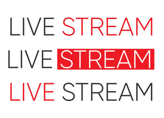 Set of live streaming icons. Red symbols and buttons of live streaming, broadcasting, online stream. Lower third template for tv, shows, movies and live performances. Vector