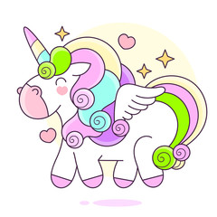 Cartoon Unicorn Standing Vector Suitable For Greeting Card, Poster Or T-shirt Printing.