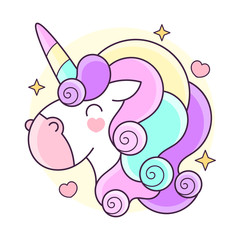 Unicorn Vector Head With Mane And Horn On Starry Background.