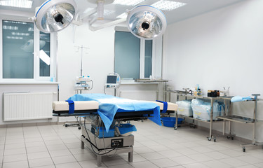 Surgery room interior with modern equipment in clinic