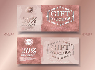 High quality gift voucher set in pink gold tone Glitter theme decoration. Elegant Twinkling. Illustration/vector