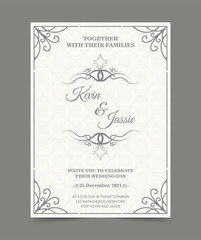 Vintage style vector design invitation card with a white background	