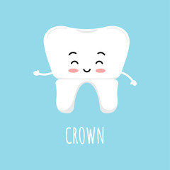 Cute tooth with dental crown emoji character.