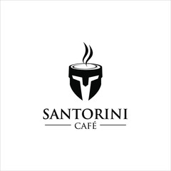 santorini cafe logo. coffee cup icon