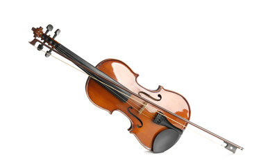Fototapeta na wymiar Classic violin and bow on white background. Musical instrument